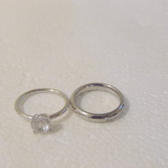 Radiance by Absolute Simulated Diamond Solitaire Ring & Wedding Band - Picture 2 of 5